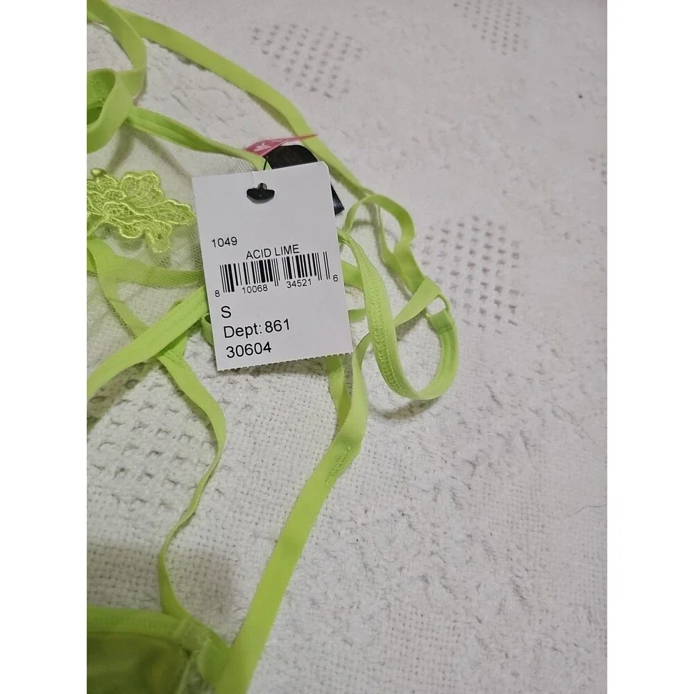 Love Vera Lingerie Set Acid Lime Embroidered Mesh Bra 32A & Strappy Thong S NEW